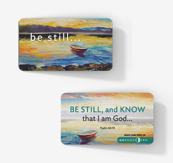 "Front and back of Be Still Card"